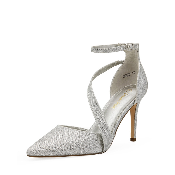 Pointed Toe Ankle Strap High Heel Pump Shoes - SILVER GLITTER -  0